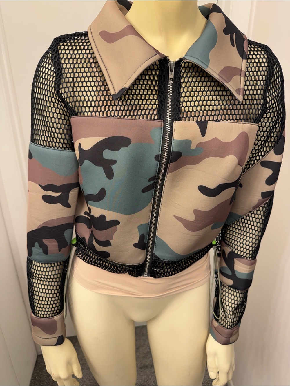 NYC Camo Mesh Zip Bomber Jacket - Blue Tan Black